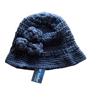 Fair Weather Accessories Brown Acrylic Knit Hat Cloche Flowers Warm Cozy NWT